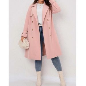 Luxe plus size double breasted trench coat